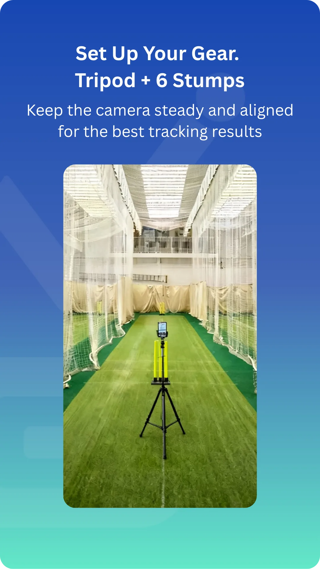 A tripod, phone, and two sets of cricket stumps prepared for a Matcha recording session.