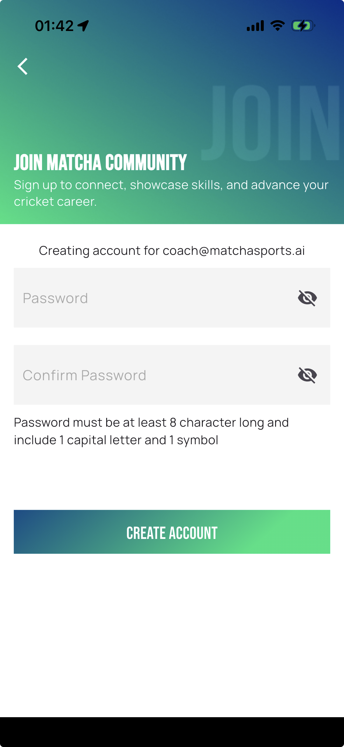 Set password screen
